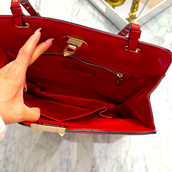 VALENTINO GARAVANI Vitello Rockstud Shoulder Satchel Red Nappa Leather Bag - Picture 7 of 16